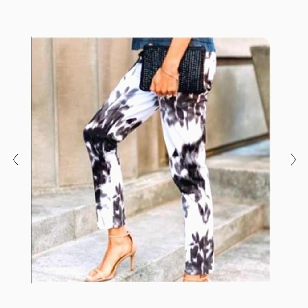 Banana Republic Floral Ryan Pants Black and White Like New